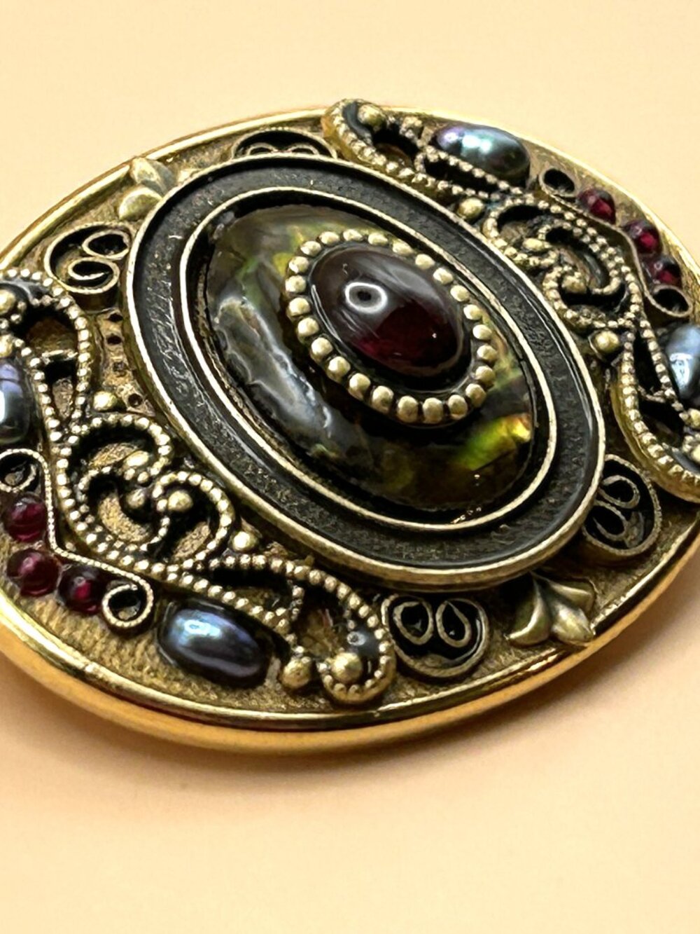 Signed Michal Golan Wearable Art Pendant Brooch Byzantine Revival 1.75 in